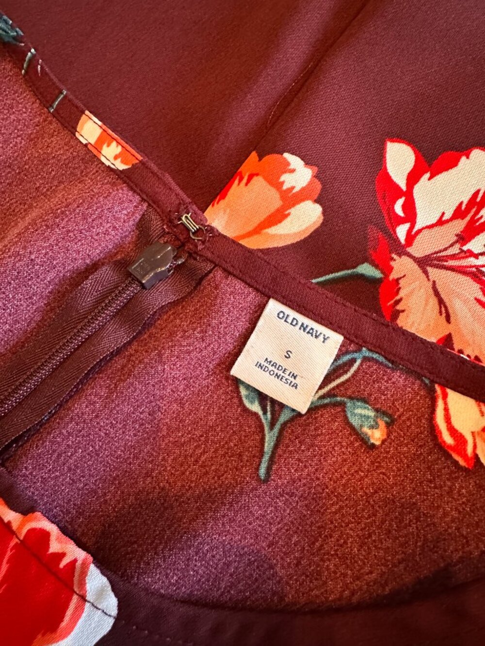 Old Navy Burgundy Floral Fit & Flare Bell Sleeve Dress | Small | A-1825 - Picture 11 of 16